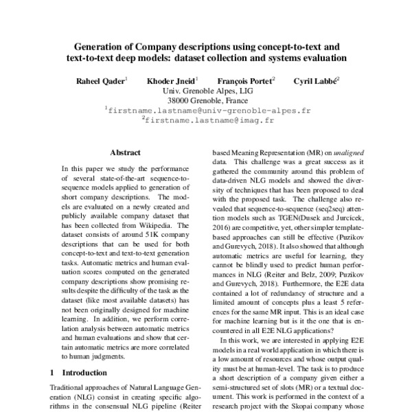 Generation of Company descriptions using concept-to-text and text-to ...