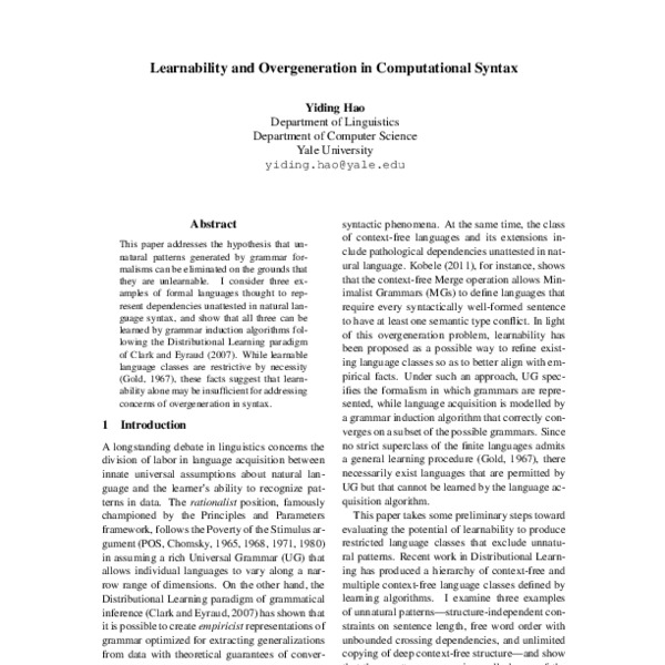 Learnability And Overgeneration In Computational Syntax Acl Anthology