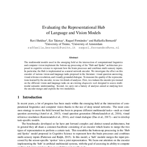 Evaluating the Representational Hub of Language and Vision Models - ACL ...
