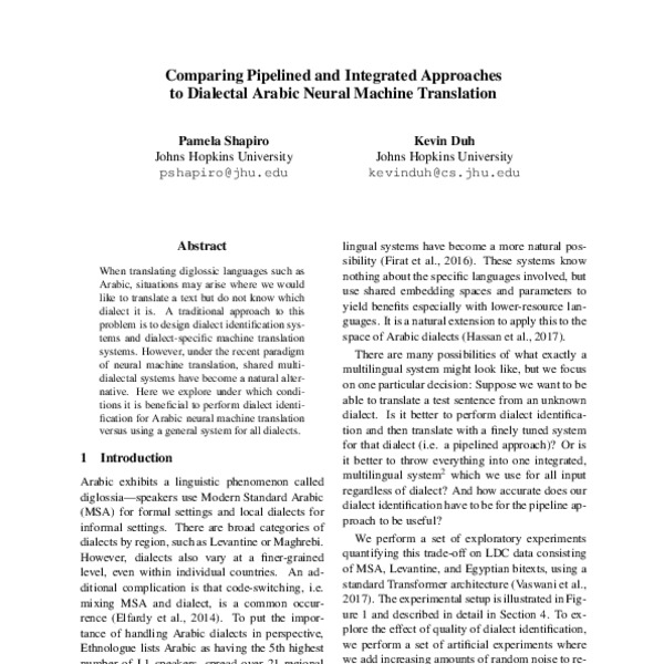 Comparing Pipelined and Integrated Approaches to Dialectal Arabic ...