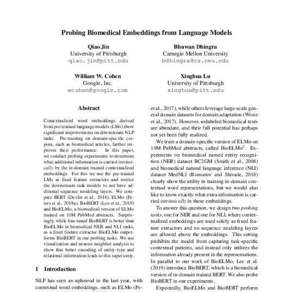 Probing Biomedical Embeddings from Language Models - ACL Anthology