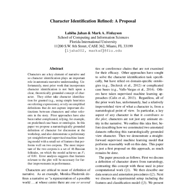 Character Identification Refined: A Proposal - ACL Anthology