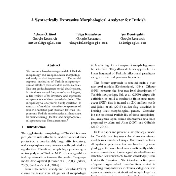 A Syntactically Expressive Morphological Analyzer for Turkish - ACL ...