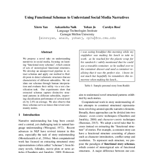 Using Functional Schemas to Understand Social Media Narratives - ACL ...