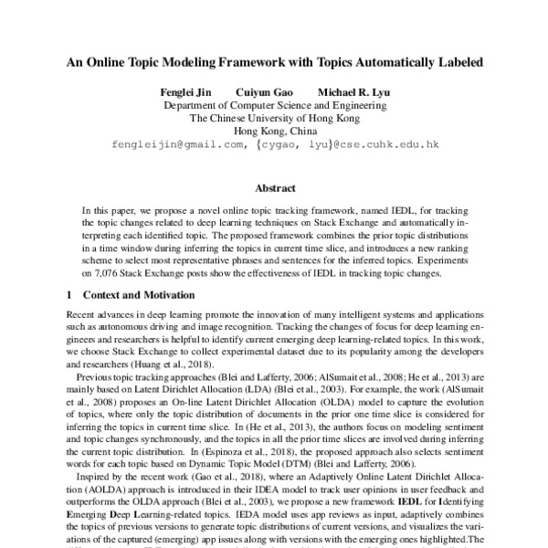 An Online Topic Modeling Framework with Topics Automatically Labeled ...