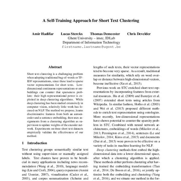 A Self-training Approach For Short Text Clustering - Acl Anthology