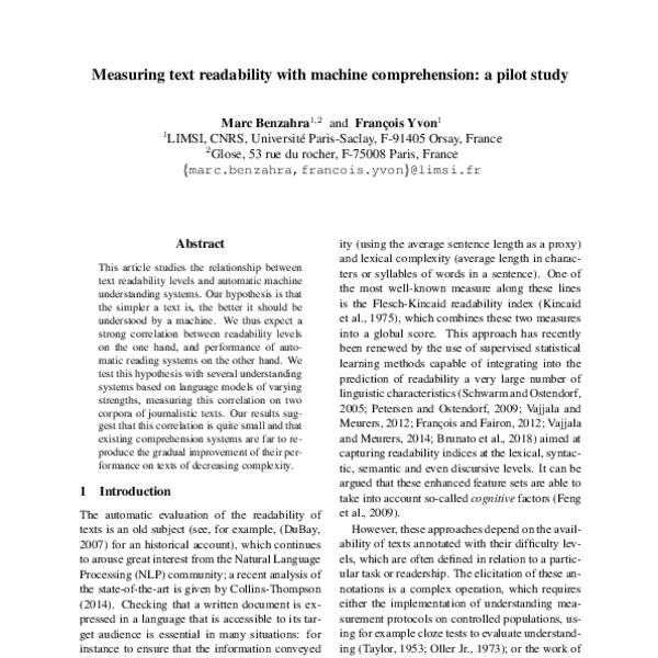 Measuring text readability with machine comprehension: a pilot study ...