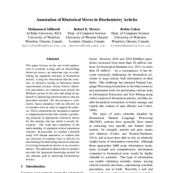 rhetorical structure of biochemistry research articles