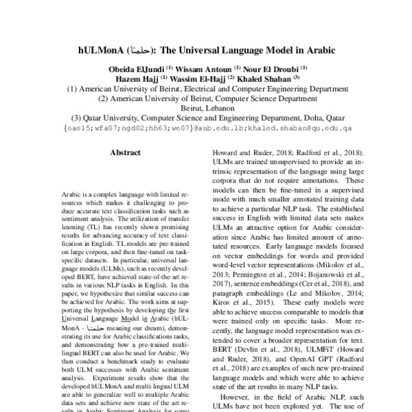hULMonA: The Universal Language Model in Arabic - ACL Anthology