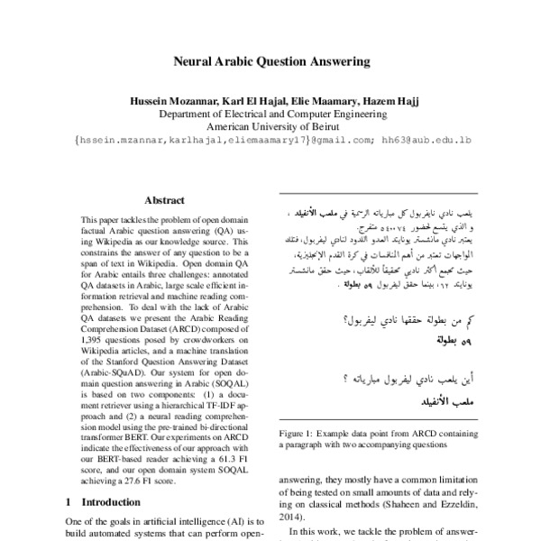Neural Arabic Question Answering - ACL Anthology
