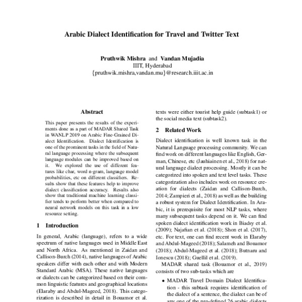 Arabic Dialect Identification for Travel and Twitter Text - ACL Anthology