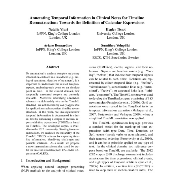 Annotating Temporal Information in Clinical Notes for Timeline