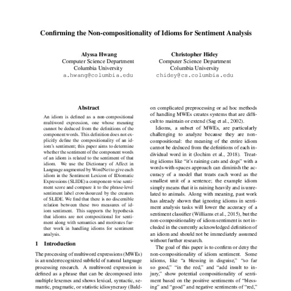 Confirming the Non-compositionality of Idioms for Sentiment Analysis ...