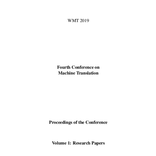 Proceedings of the Fourth Conference on Machine Translation (Volume 1 ...