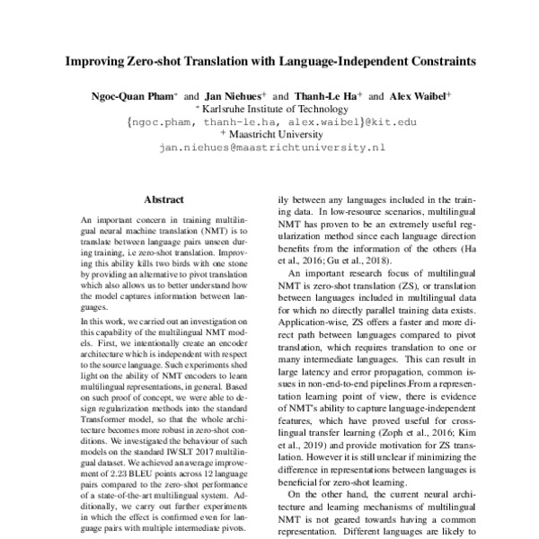 Improving Zero-shot Translation With Language-Independent Constraints ...