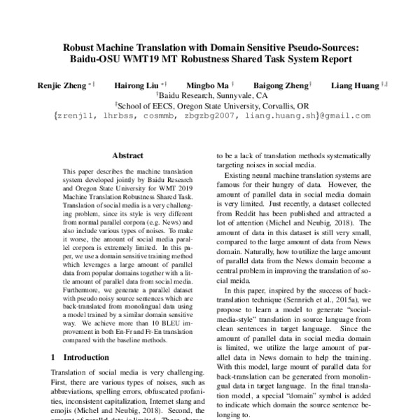 Robust Machine Translation with Domain Sensitive Pseudo-Sources: Baidu ...