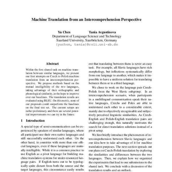 Machine Translation from an Intercomprehension Perspective - ACL Anthology