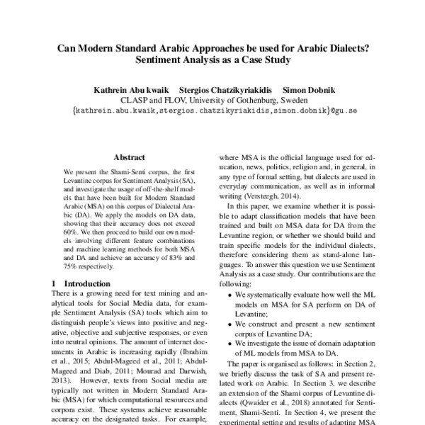 Can Modern Standard Arabic Approaches be used for Arabic Dialects ...