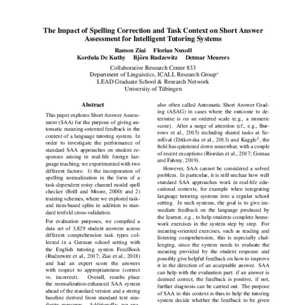 The Impact of Spelling Correction and Task Context on Short Answer ...