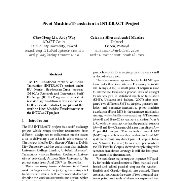 Pivot Machine Translation in INTERACT Project ACL Anthology