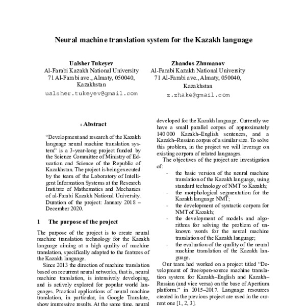 Neural machine translation system for the Kazakh language - ACL Anthology