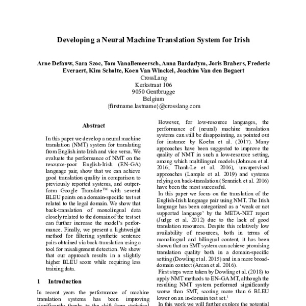 Developing a Neural Machine Translation system for Irish - ACL Anthology