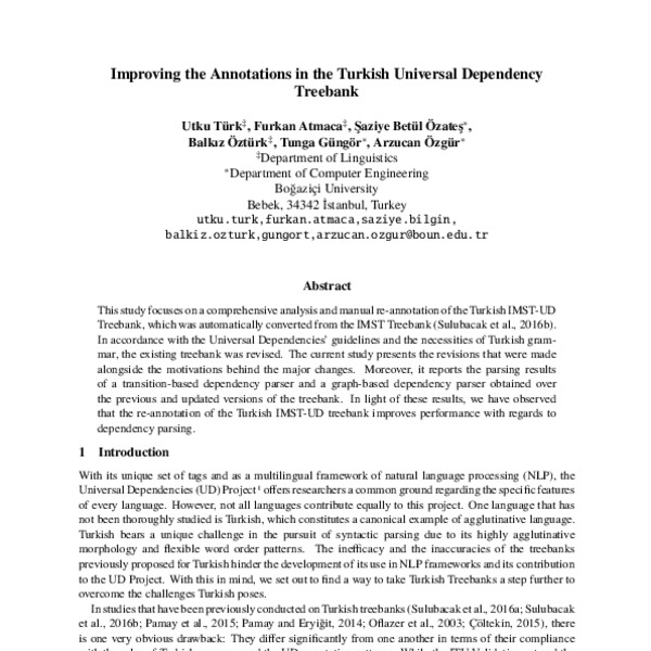 Improving the Annotations in the Turkish Universal Dependency Treebank ...
