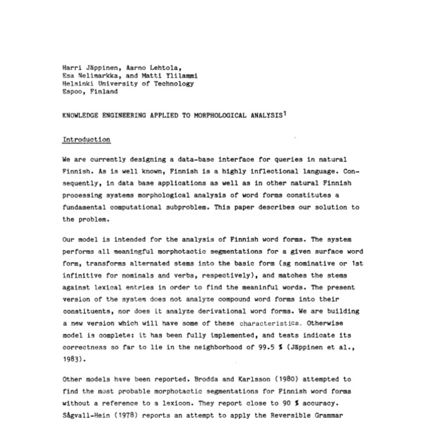 Knowledge Engineering Applied to Morphological Analysis - ACL Anthology