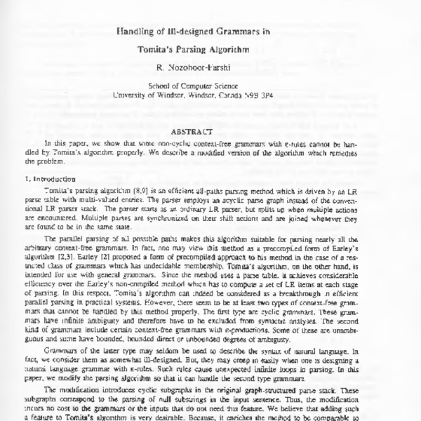 Handling of Ill-Designed Grammars in Tomita’s Parsing Algorithm - ACL ...