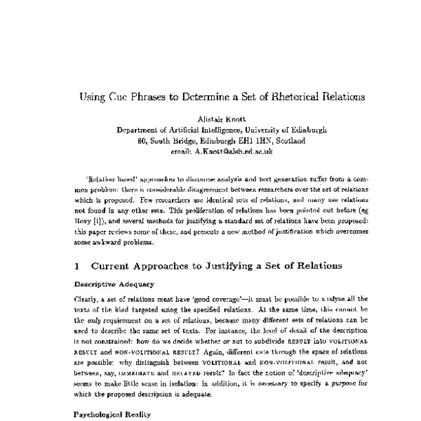 Using Cue Phrases to Determine Rhetorical Relations - ACL Anthology