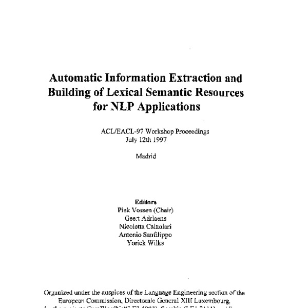 Automatic Information Extraction And Building Of Lexical Semantic Resources For Nlp Applications