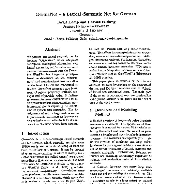 GermaNet - a Lexical-Semantic Net for German - ACL Anthology