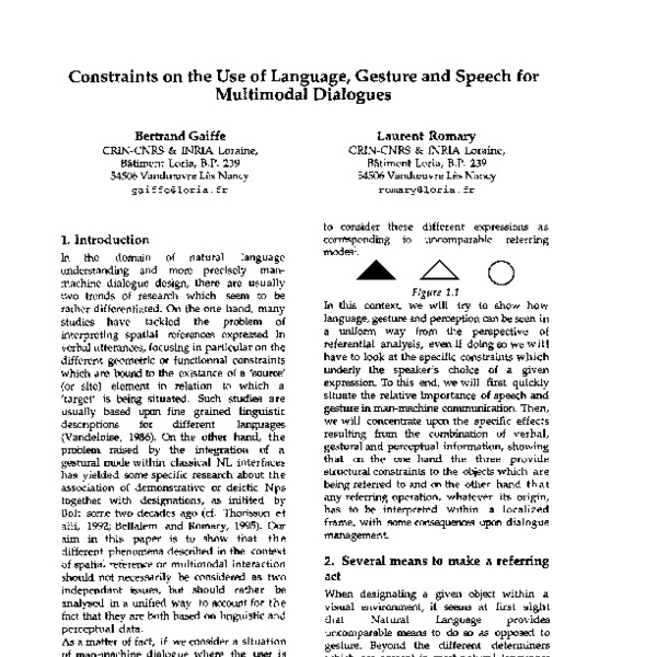 Constraints on the Use of Language, Gesture and Speech for Multimodal ...