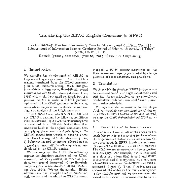 Translating the XTAG English grammar to HPSG - ACL Anthology