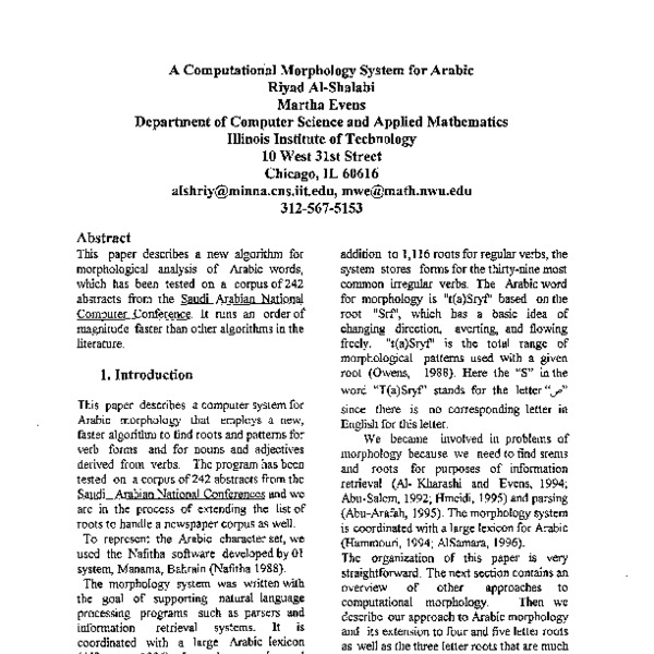 A Computational Morphology System for Arabic - ACL Anthology