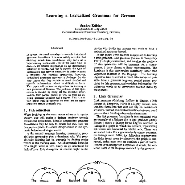 Learning a Lexicalized Grammar for German - ACL Anthology