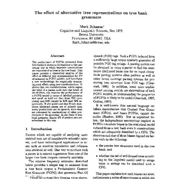 The effect of alternative tree representations on tree bank grammars ...