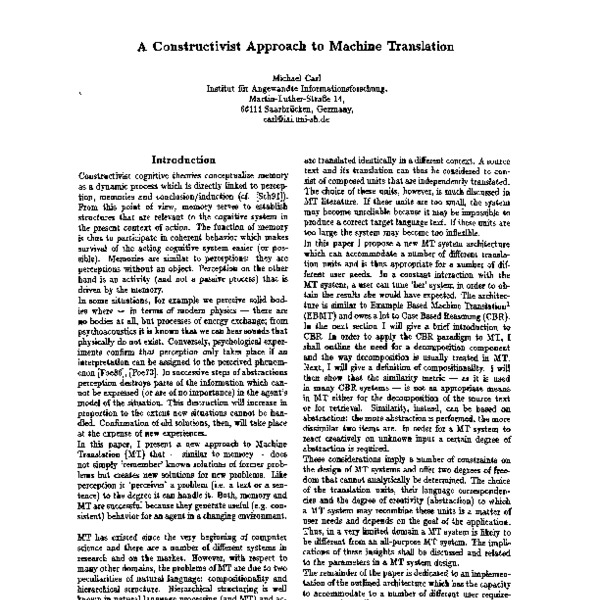 A Constructivist Approach to Machine Translation - ACL Anthology
