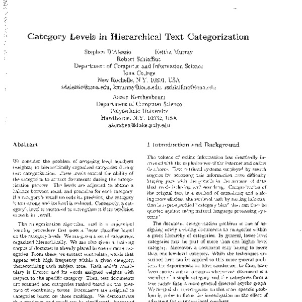 Category Levels in Hierarchical Text Categorization - ACL Anthology