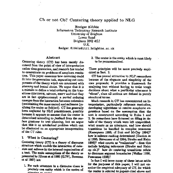 Cb or not Cb? Centering theory applied to NLG - ACL Anthology