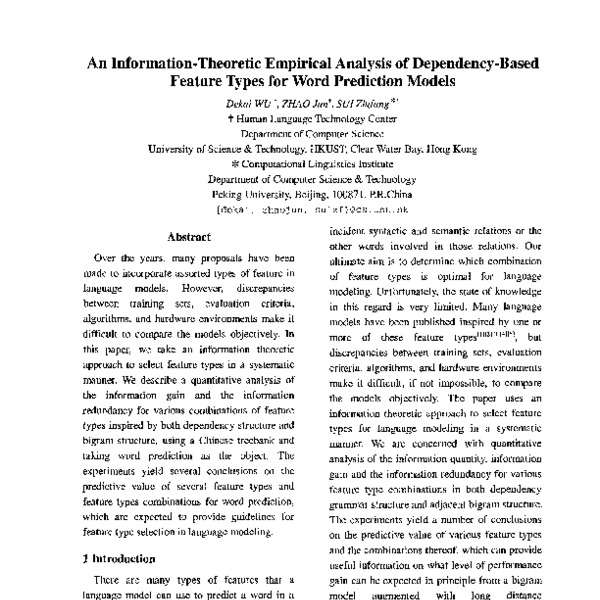 An Information-Theoretic Empirical Analysis Of Dependency-Based Feature ...