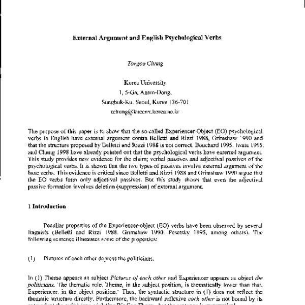 External Argument and English Psychological Verbs ACL Anthology