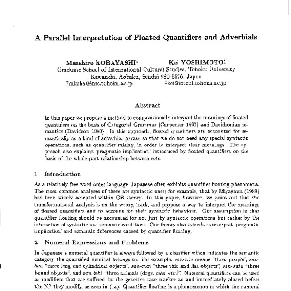 A Parallel Interpretation of Floated Quantifiers and Adverbials - ACL ...