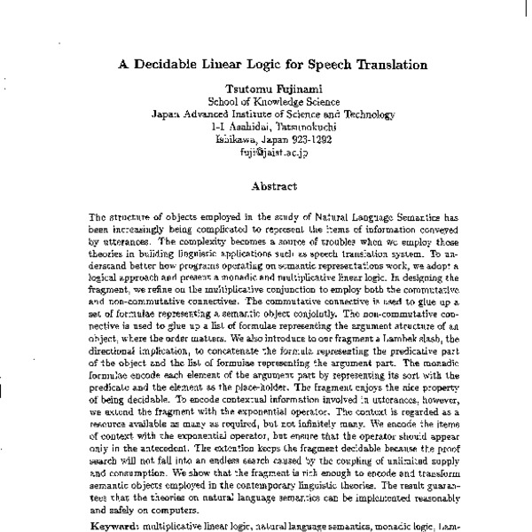 A Decidable Linear Logic for Speech Translation - ACL Anthology