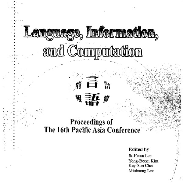 Proceedings of the 16th Pacific Asia Conference on Language ...