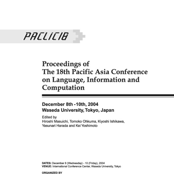 Proceedings of the 18th Pacific Asia Conference on Language ...