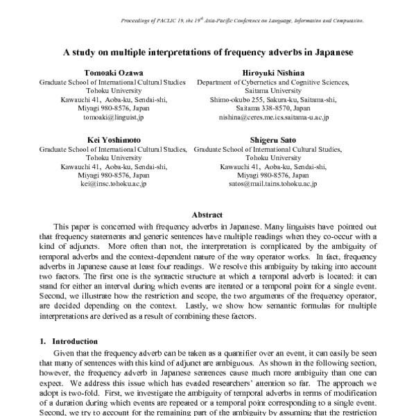 A study on multiple interpretations of frequency adverbs in Japanese ...