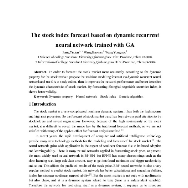 The stock index forecast based on dynamic recurrent neural network ...