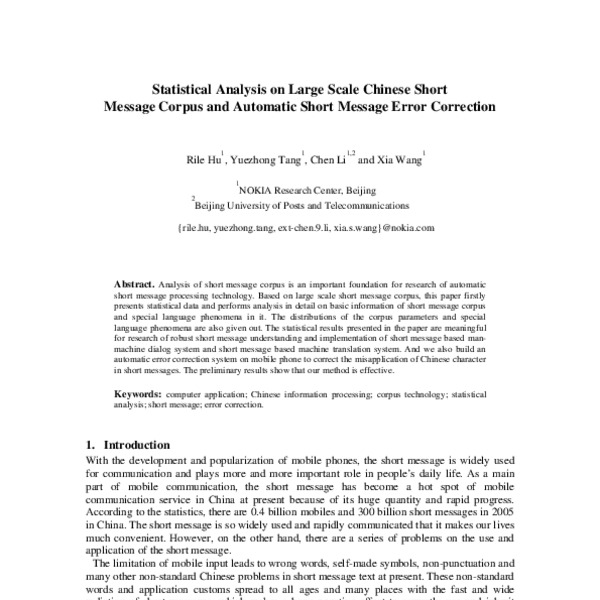 Statistical Analysis on Large Scale Chinese Short Message Corpus and ...
