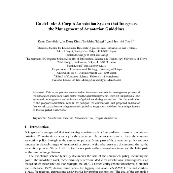 GuideLink: A Corpus Annotation System that Integrates the Management of ...